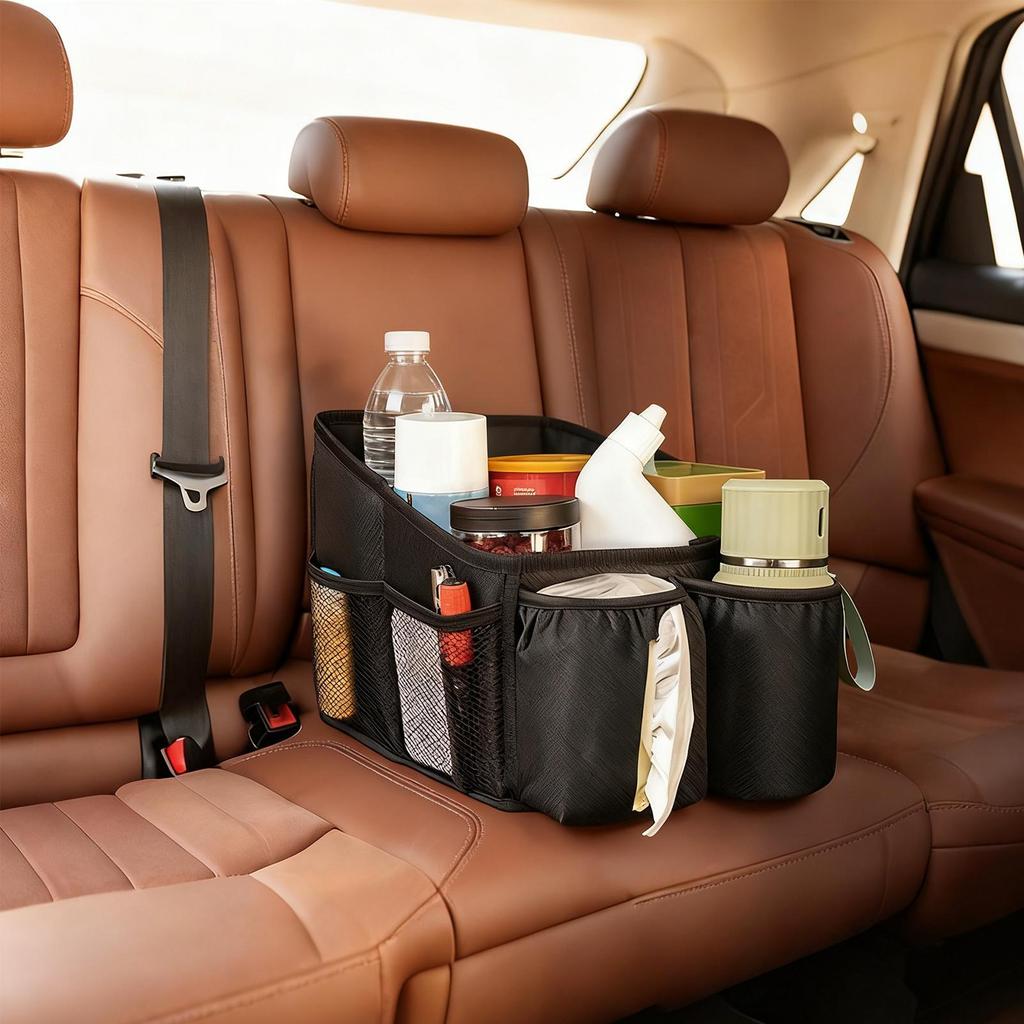 Car Seat Organizer Foldable Multi-Compartment Storage Caddy With Handle Car Interior Organizer For Toys Tissues Snacks Drinks