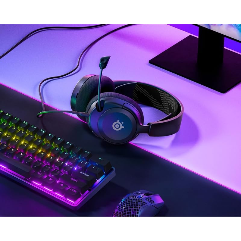 Игровая гарнитура SteelSeries Arctis Nova 1, 40 мм, проводная, совместима с ПК, PS5, PS4 и Switch, легкая (236 г), Микрофон с шумоподавлением на базе ИИ,