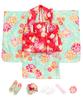 Kimono Set for 3 Years Cloth Gorgeous Set Patterned Date Long Hair Waist for Girls Jade [KYOETSU] Shichi-Go-San, Old, Set, C, 9-piece (patterned