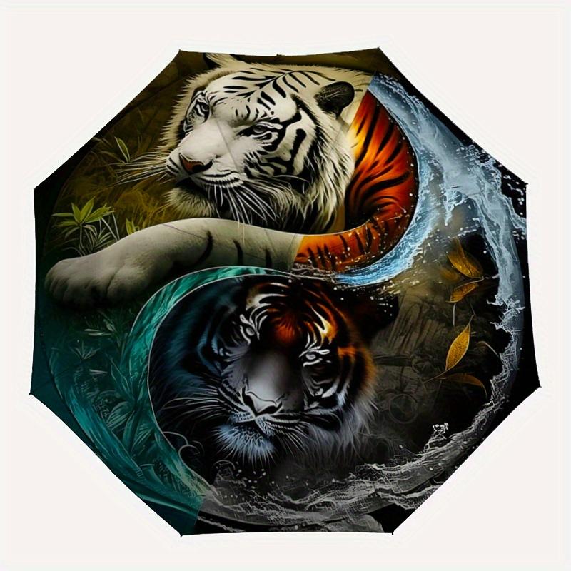 1pc The Dual Nature of Tigers in Water and Fire Pattern Automatic Umbrella is Fashionable and Good-Looking, Suitable for Travel and Daily UseW089