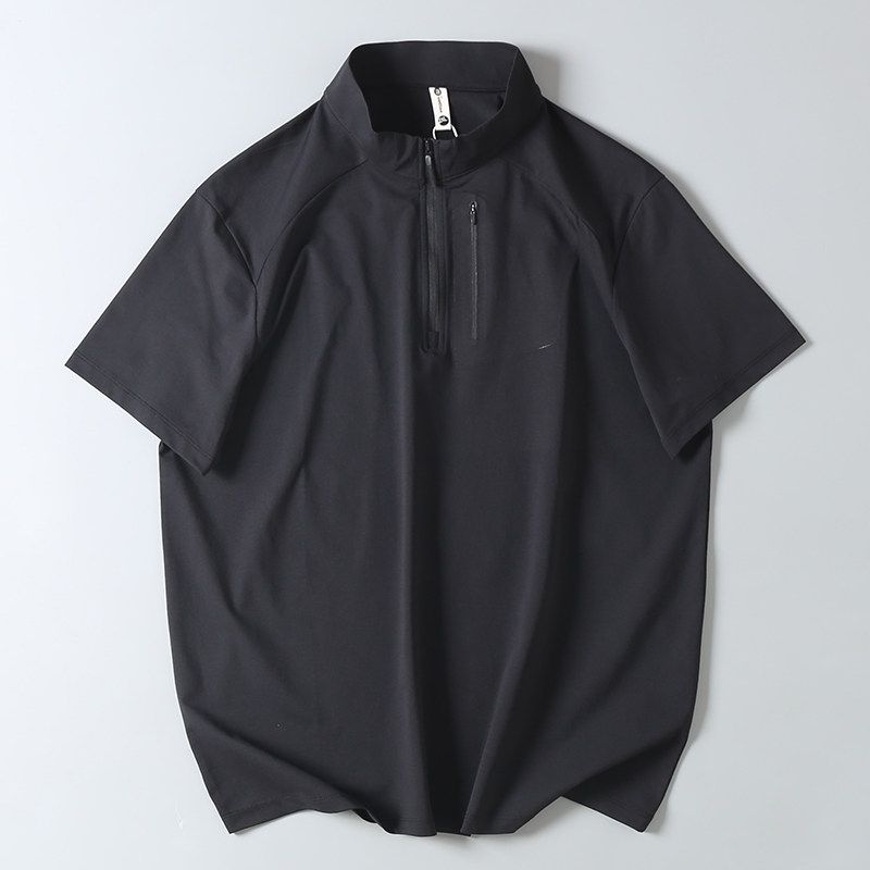 Original Foreign Trade Surplus Outdoor Sports Half-Zip Quick-Dry Short-Sleeve T-Shirt for Men, Summer Breathable Running Stand-Collar Top