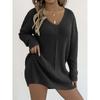 Women's Deep V Sexy Casual Pullover Sweater Autumn and Winter Base Shirt Loose Long Sleeves Dress