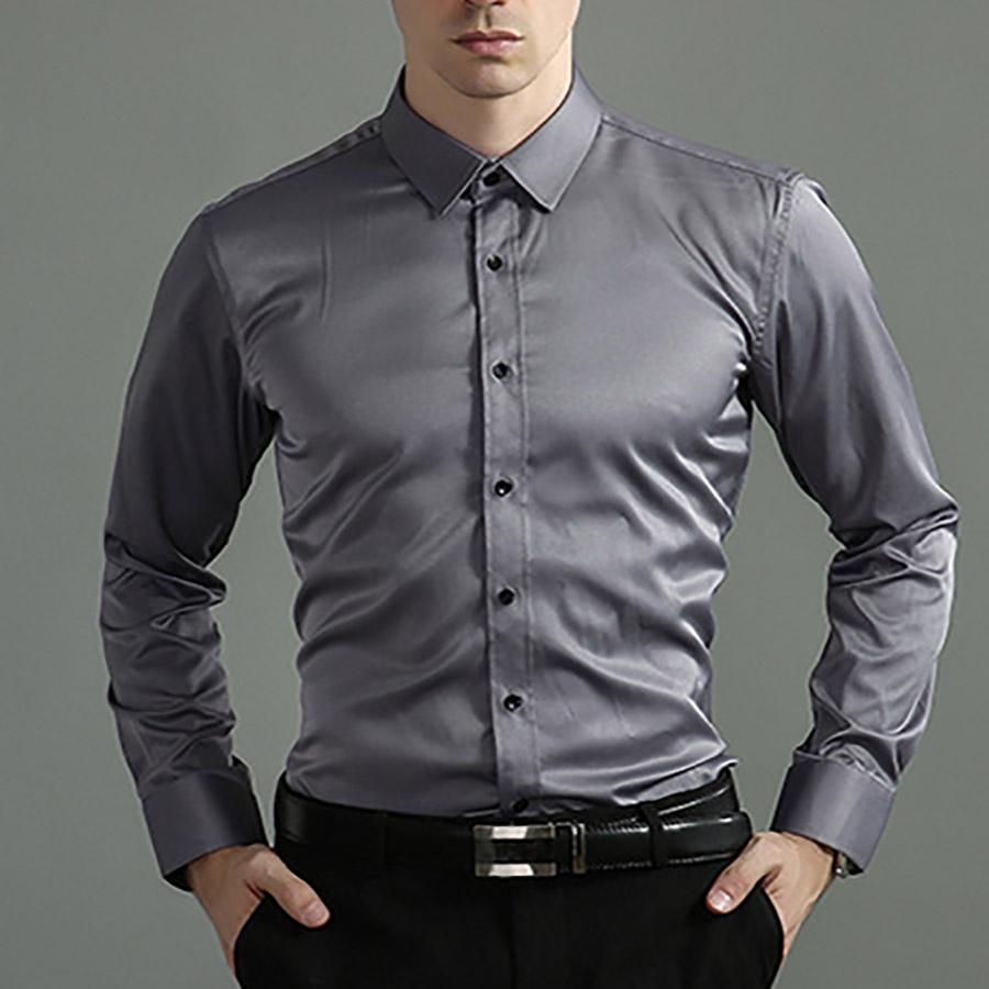 Эластичная негладильная мужская рубашка с длинным рукавом, однотонная мерсеризованная вертикальная мужская рубашка большого размера, белый, черный, синий топ