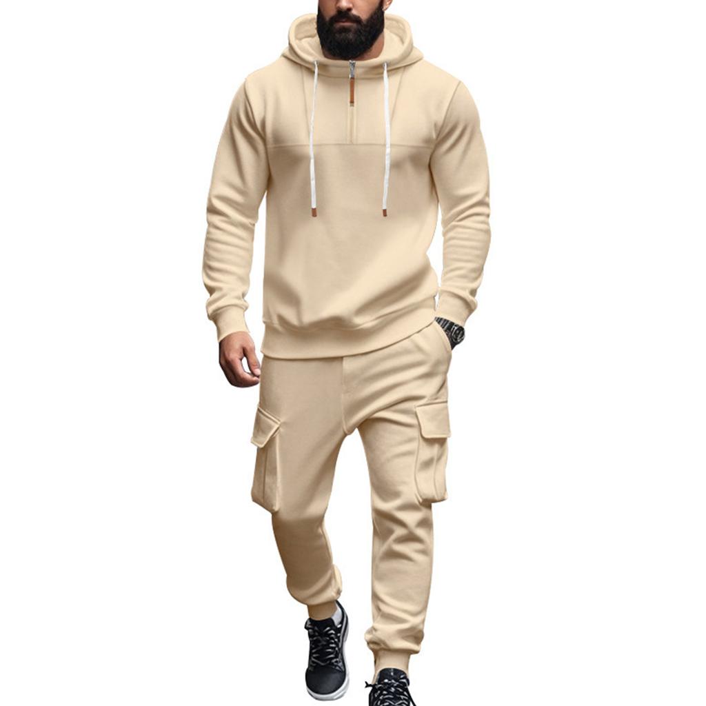 Men Leisure Hooded Hood Hoodie Trousers Adding Fleece Loose Hoodie Set