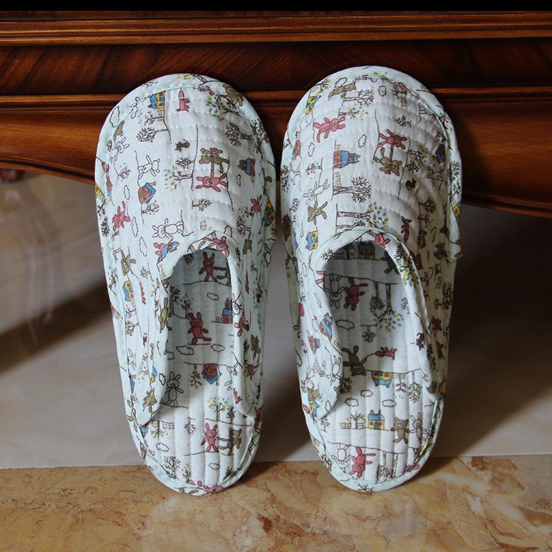 Women's Cotton Foldable Indoor Slippers - Cloth Bottom, Closed Toe, Quiet & Artful Design for All Seasons