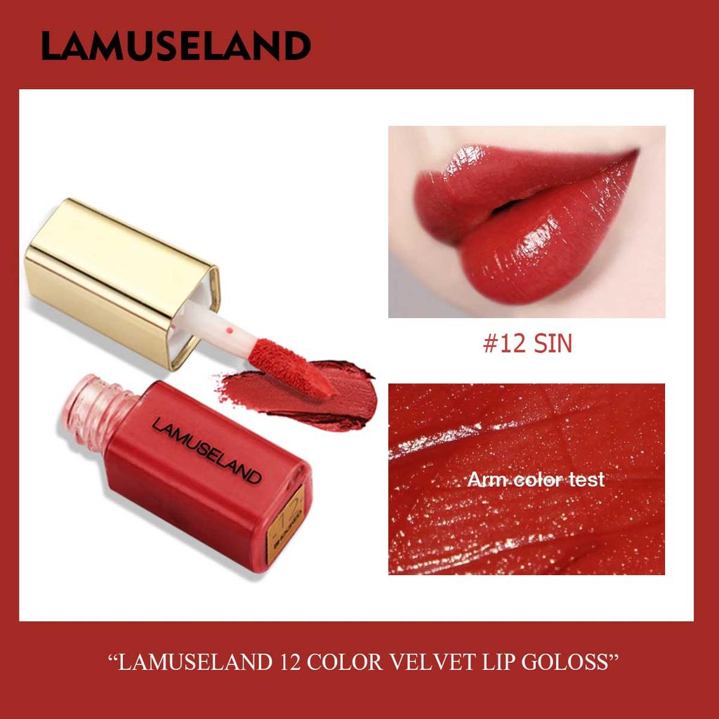 LAMUSELAND 12 Colors Cute Mini Velvet Moisture Lip Gloss Nutritious Liquid Lipstick 3.5g