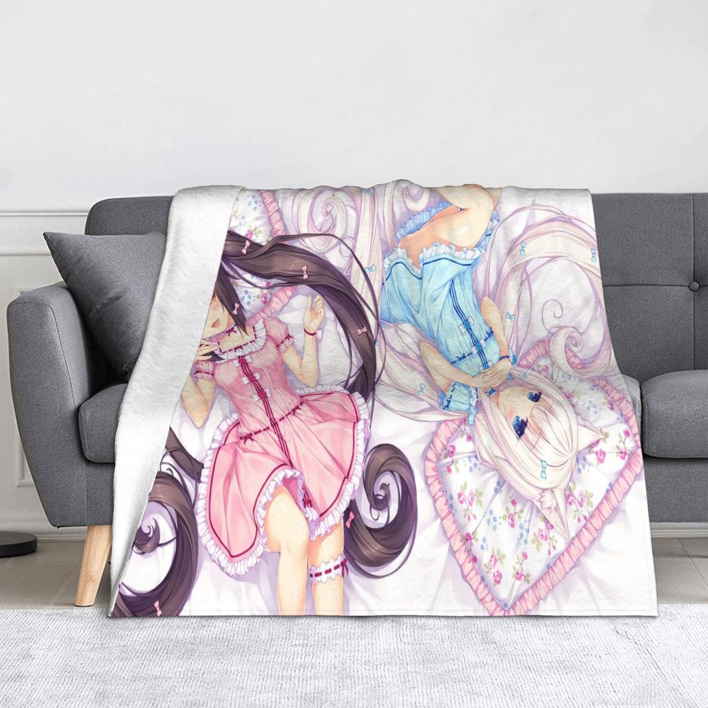Nekopara Game Chocola and Vanilla Blankets Flannel Summer Air Conditioning  Portable Soft Throw Blanket for Sofa Couch Rug Piece