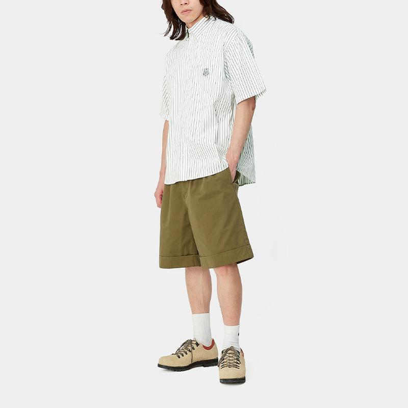 Carhartt WIP Рубашка мужская с вышивкой в полоску, свободная, с коротким рукавом, зеленая I033028-22B-XX
