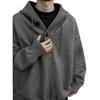 Men's Gray Hooded Knit Sweater - Retro Loose Fit Casual Autumn/Winter Outerwear