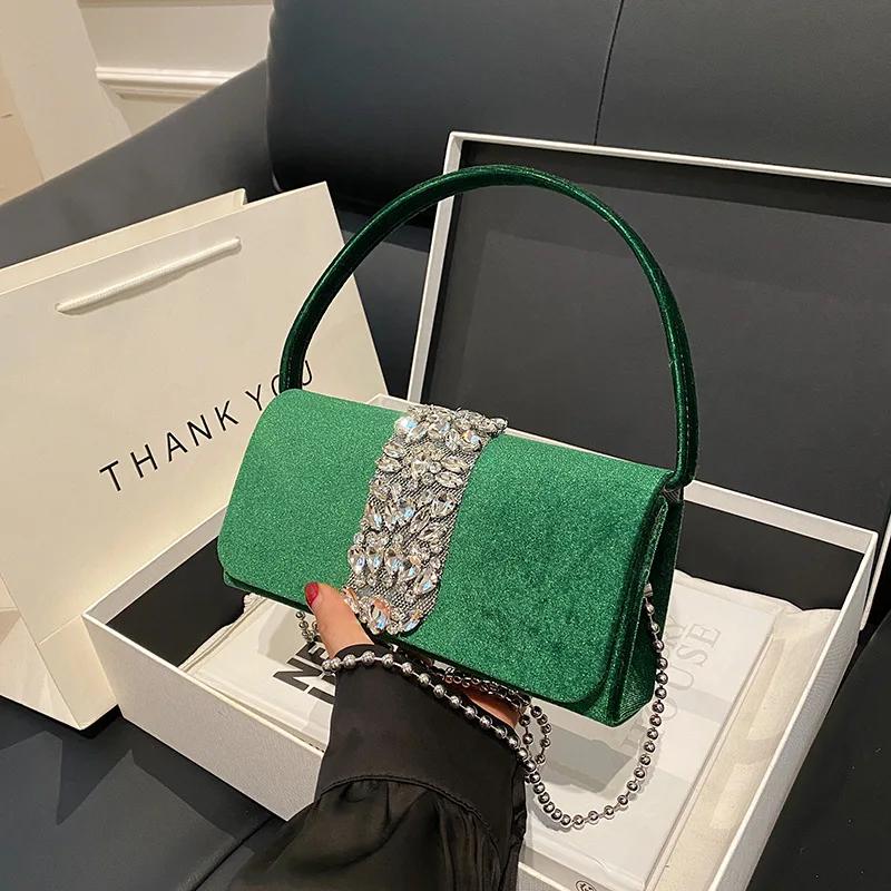 Сумка через плечо Diamond для вечеринки, новая ретро-универсальная сумка через плечо с цепочками, женственная дизайнерская роскошная вечерняя сумочка-клатч