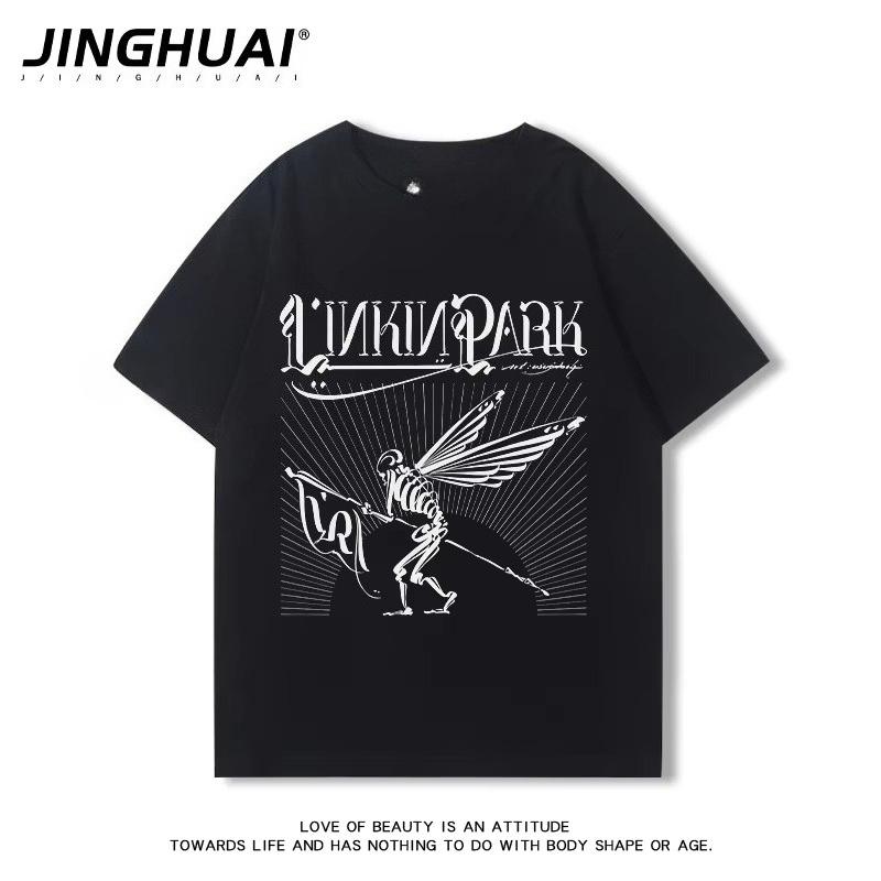 Linkin Park Lincoln Park Группа Периферийная Футболка с Коротким Рукавом Свободная Винтажная Рок Одежда с Рукавом Три Четверти Большого Размера Летняя Одежда