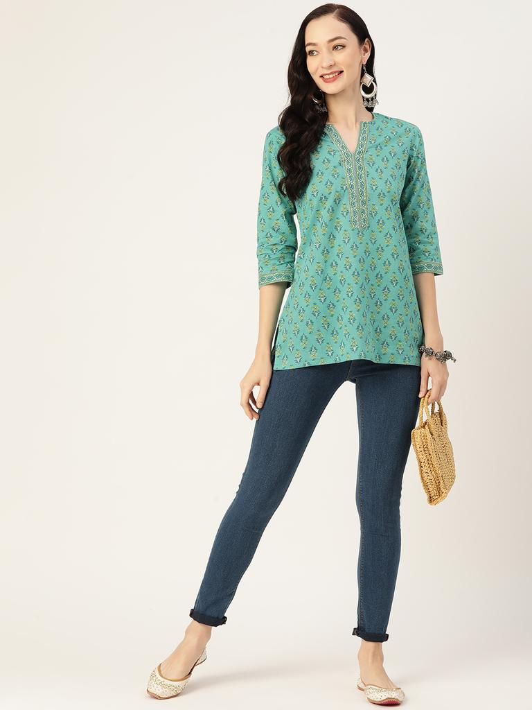 Курти из хлопка цвета морской волны