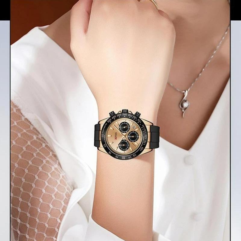 Модные мужские кварцевые часы Три глаза Шесть стрелок Хронограф Водонепроницаемые Ночная подсветка Модные мужские кварцевые часы