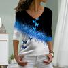 Oblique Butterfly Print Women Tshirts Ladies Tops Long Sleeve V-neck Pullover Femme T-shirts T Shirt For Women