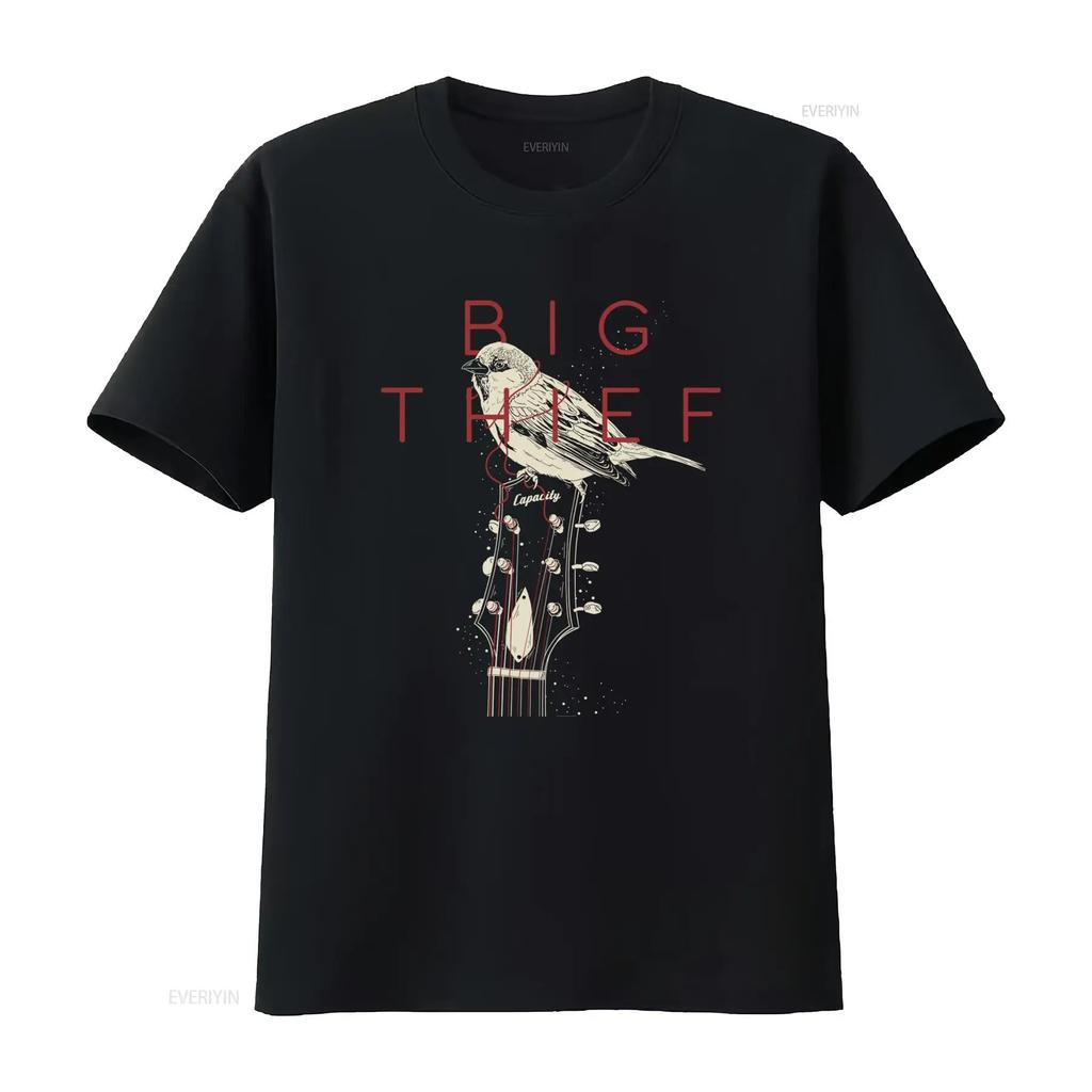 Vintage Indie Rock Big Thief Bird Guitar Line Art Print Casual T Shirt vintage Washed Stylish homme graphic Unisex Slightly