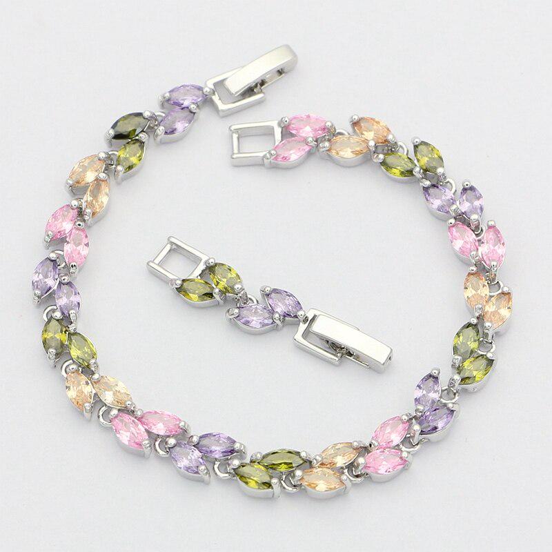Ювелирные изделия серебряного цвета, разноцветные белые браслеты с подвесками-цепочками и звеньями из белого циркония для женщин
