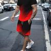 2-piece Men's Gradient Summer Outfit Set, Men's Short Sleeve Crew Neck T-shirt & Elastic Waist Shorts With Pockets Co Ord Set