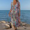 Платья для женщин Винтажный принт Туника с завышенной талией Миди платье Летнее Повседневное платье с рукавом 3/4
