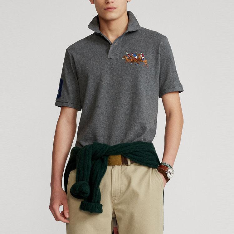 Polo Ralph Lauren Поло с коротким рукавом приталенного кроя с принтом логотипа трех пони Мужские топы Серый MNPOKNI1N821-453