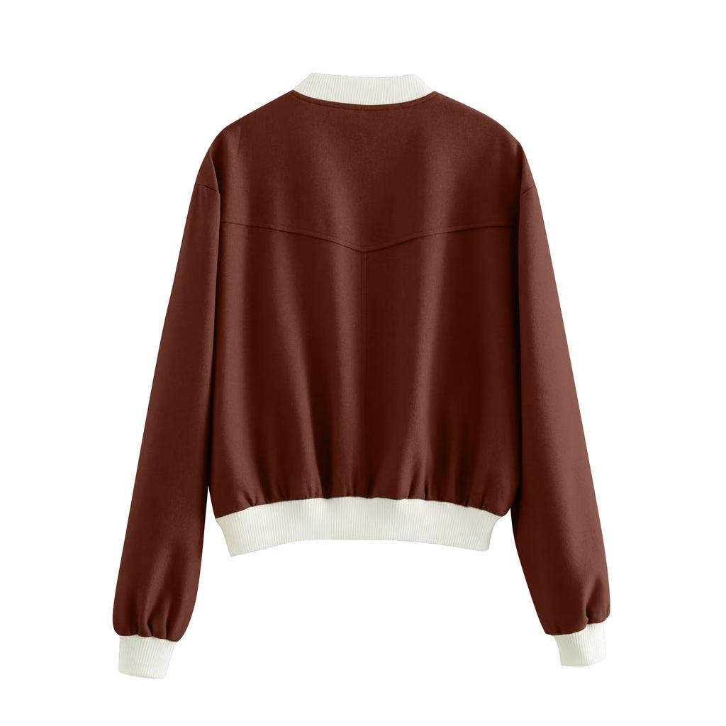 Женская модная куртка на пуговицах с длинными рукавами и контрастной расцветкой