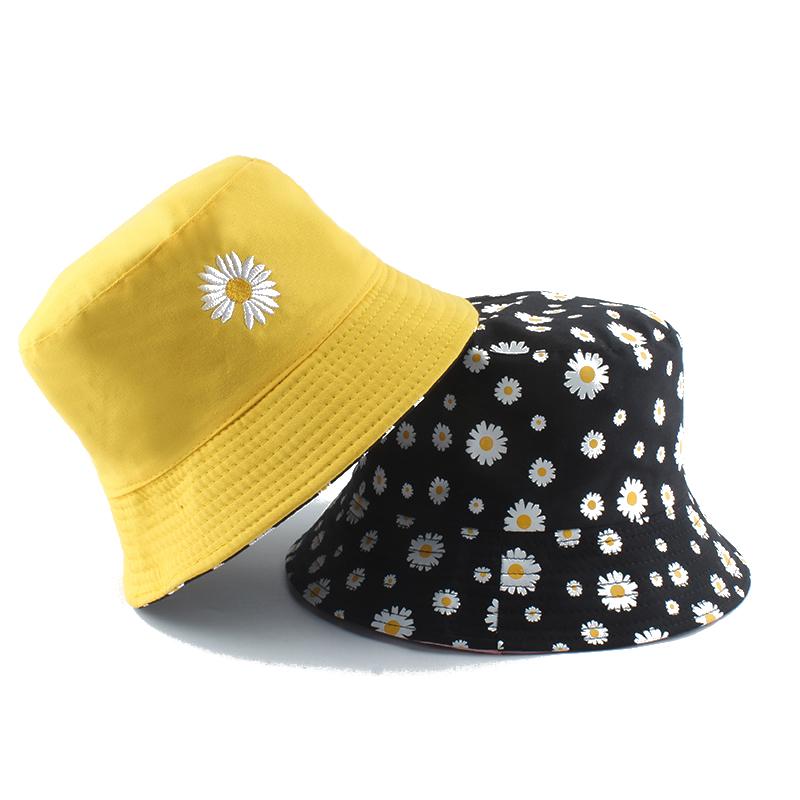 Summer Daisies Bucket Hat Women Fashion Cotton Beach Sun Hats Reversible Bob chapeau Femme Floral Hat Fisherman Hat