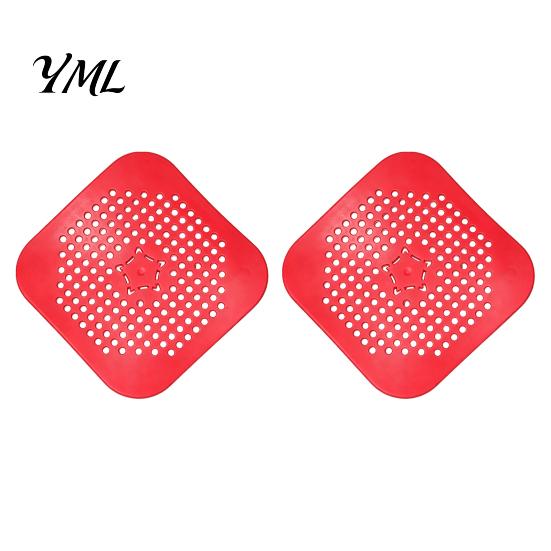 Shower Drain Filter 2PCS Square Cover for Floor, TPR Hair Catcher Odor Silicone Floor Stopper, Detachable Deodorizer Pad Bathroom Kitchen And Laundry