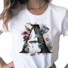 New Women T Shirt Custom Name Letter Combination Print Tshirt Flower Letter Font A B C D E F G Short Sleeve Female Tees Tops