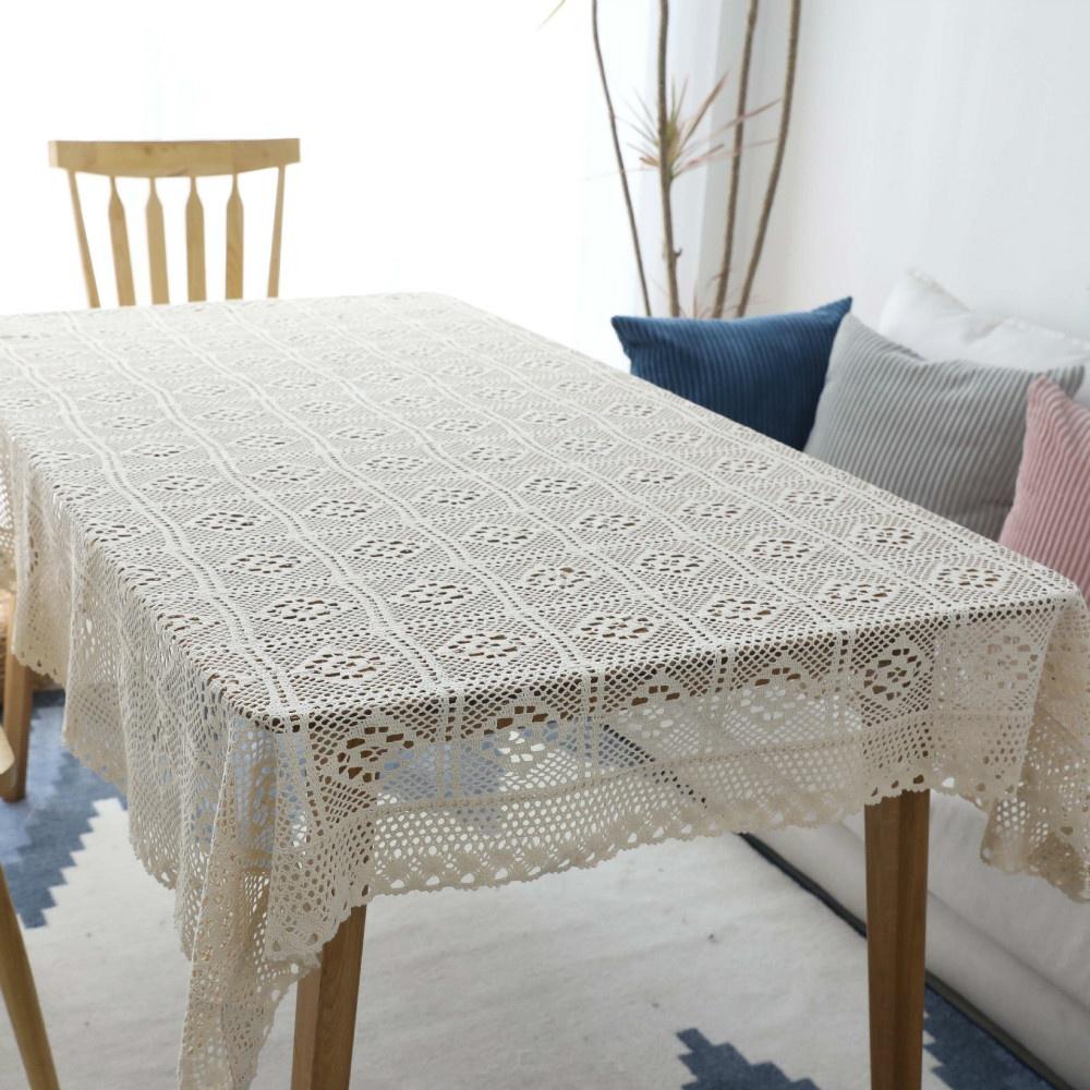 Wedding Rectangle Crochet Tables Cover Handmade Hollow Weaving Tablecloth Home Living Room Decor