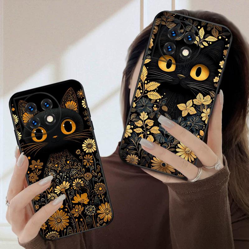 Цветочный Кот Черный Для Oneplus 8T 9 9R 10 Pro 11 12 13 13R 5G ACE 5 Nord2 4 CE 3 4 Lite N20 SE N200 силиконовый мягкий чехол для телефона