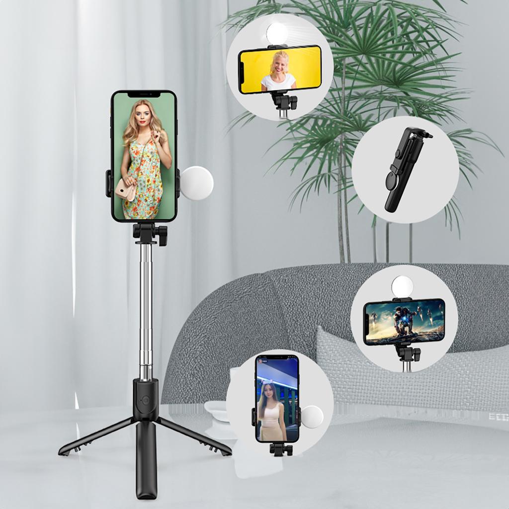 Telescopic Selfie Stick with 0.71m Tripod & Ring Light - Black
