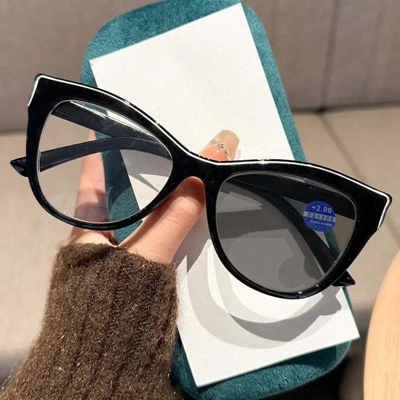Contrast Color Cat Eye Pochromic Myopia Glasses Indoor Outdoor UV Sunglasses Blue Light Blocking Computer Near Sight Glasses
