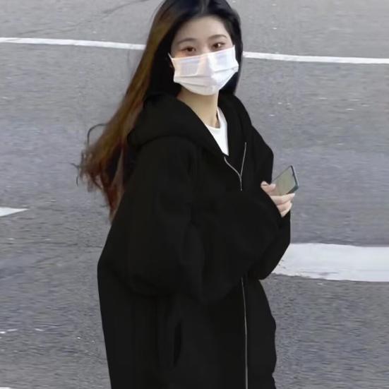 Women's Zip Up Sweatshirt Fleece Lined Hoodies Oversized Long Sleeve Hooded Coat with Pockets