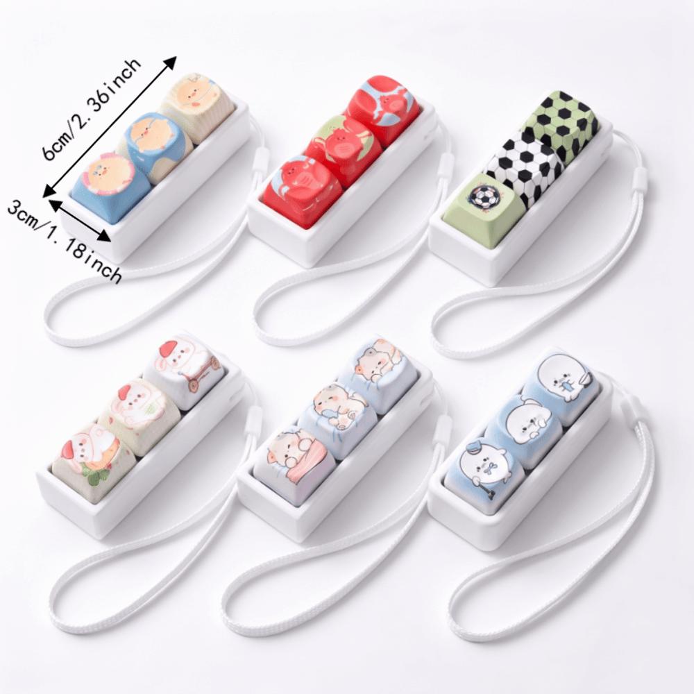Cartoon Cat Keycap Fidget Keychain 3 Keys Finger Press Keycap Keychain Calming
