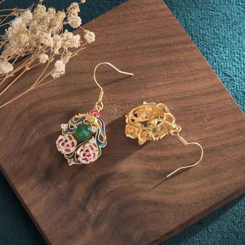 Серьги-пусеты из перегородчатой эмали Гуочао с халцедоном для женщин - Подвески в китайском стиле Цзинтайского синего цвета с влиянием ципао