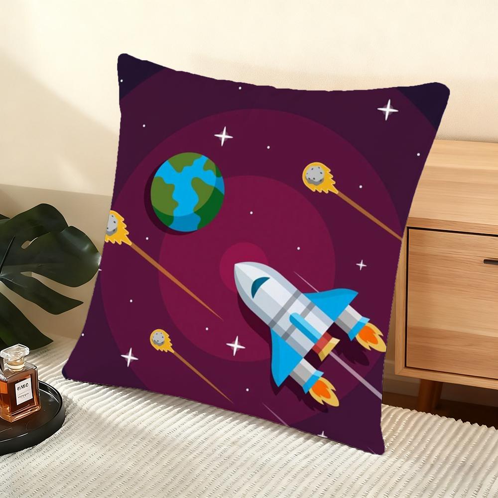 Cartoon Astronaut Rocket Cushion Cover Soft Short Plush Pillow Cover Smooth Cozy Texture Aesthetic Cushion Case Home Decor
