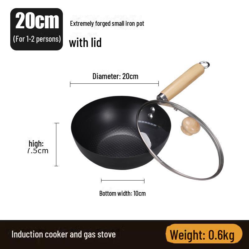 Мини-сковорода без покрытия диаметром 20 см для индукционных плит — компактная, легкая, идеальная для использования одним человеком