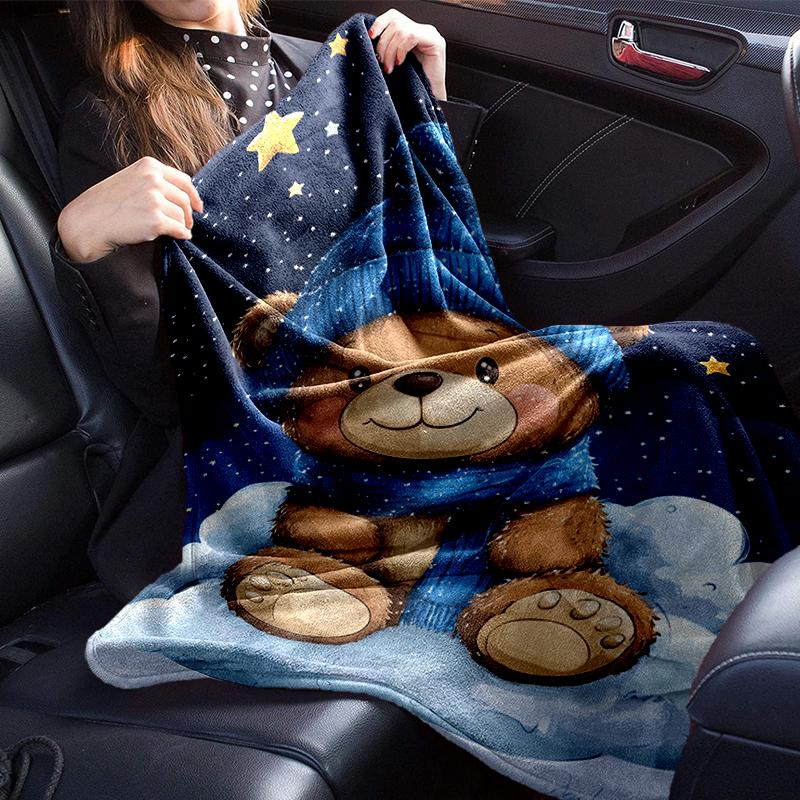 Teddy Bear Night Sky Blanket Flannel Blanket for bed, sofa, Camping, Hiking, Picnic Essentials, gift for family Fan gifts