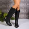 Fashion Retro Elegant Women Knee-High Boots Thick Heels Solid Color Pointed Top  High Boots Autumn Winter Office Lady Shoes Woman