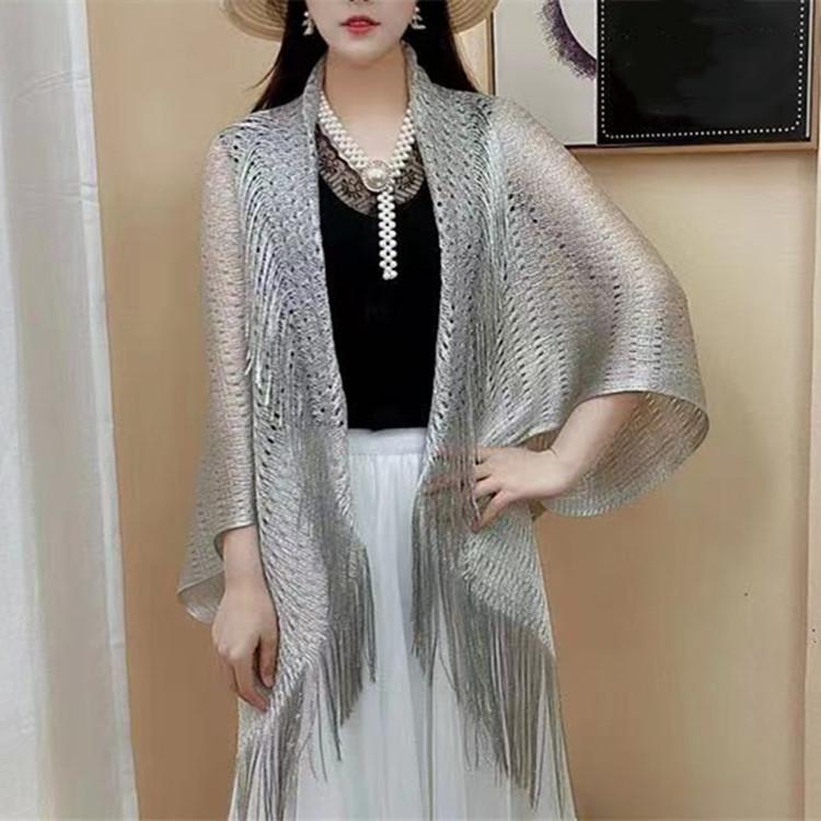 Spring And Summer Sun Protection New Female Hollow-Out Ice Silk Fringe With Elegant Temperament Loose Long Cape