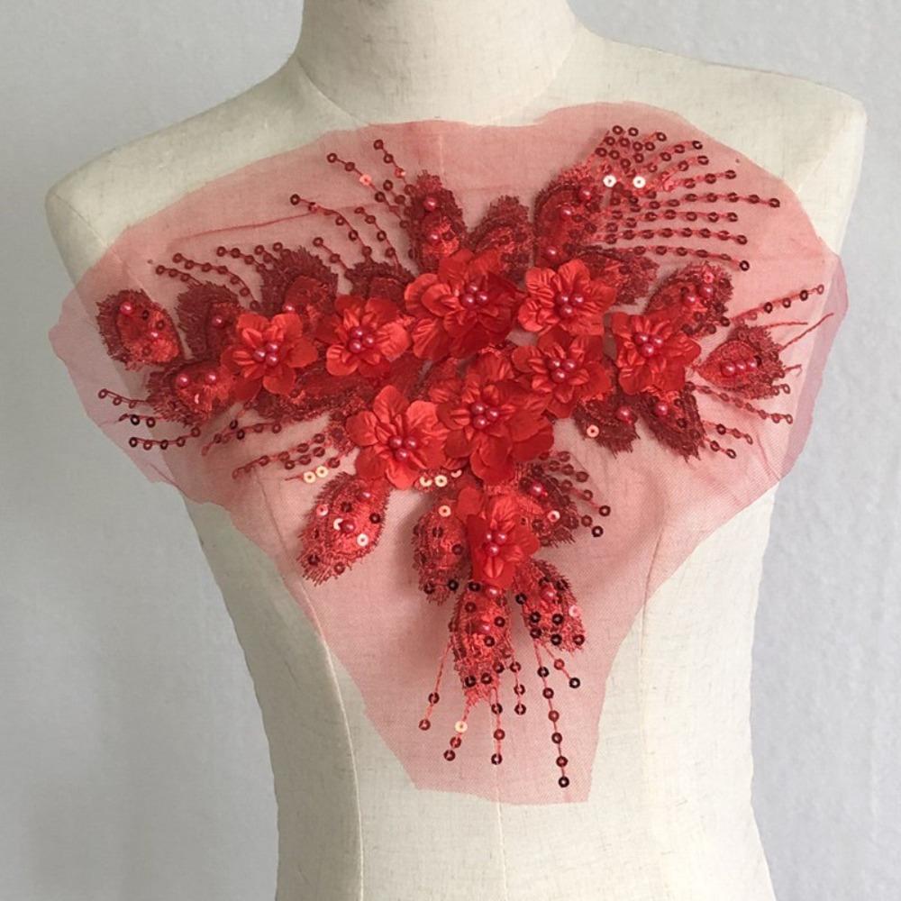 Embroidery Flower Mesh Bead Phoenix Tail Flower Embroidery Patches New Clothing Sew Patches Party