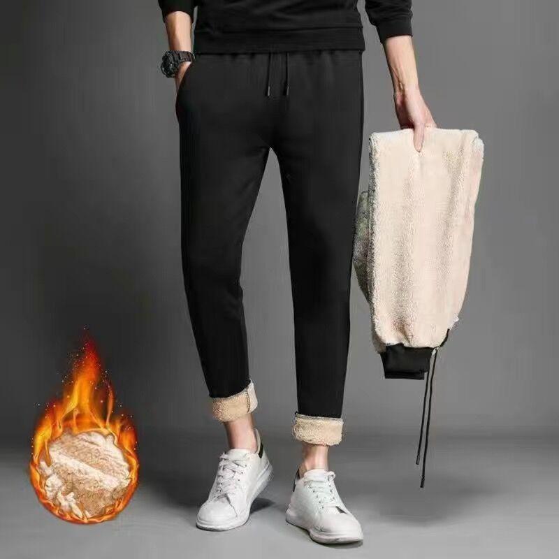 Мужские спортивные брюки, новые осенние и зимние брюки из овечьей шерсти, мужские повседневные спортивные штаны с мягкой подкладкой и утолщенные теплые повседневные спортивные штаны
