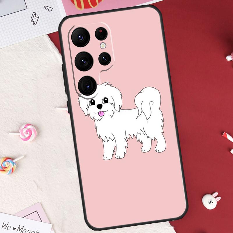 Cartoon Maltese Dog Case For Samsung Galaxy S22 Ultra S20 FE S21 FE S8 S9 S10 Plus Note 10 20 S23 Ultra Cover
