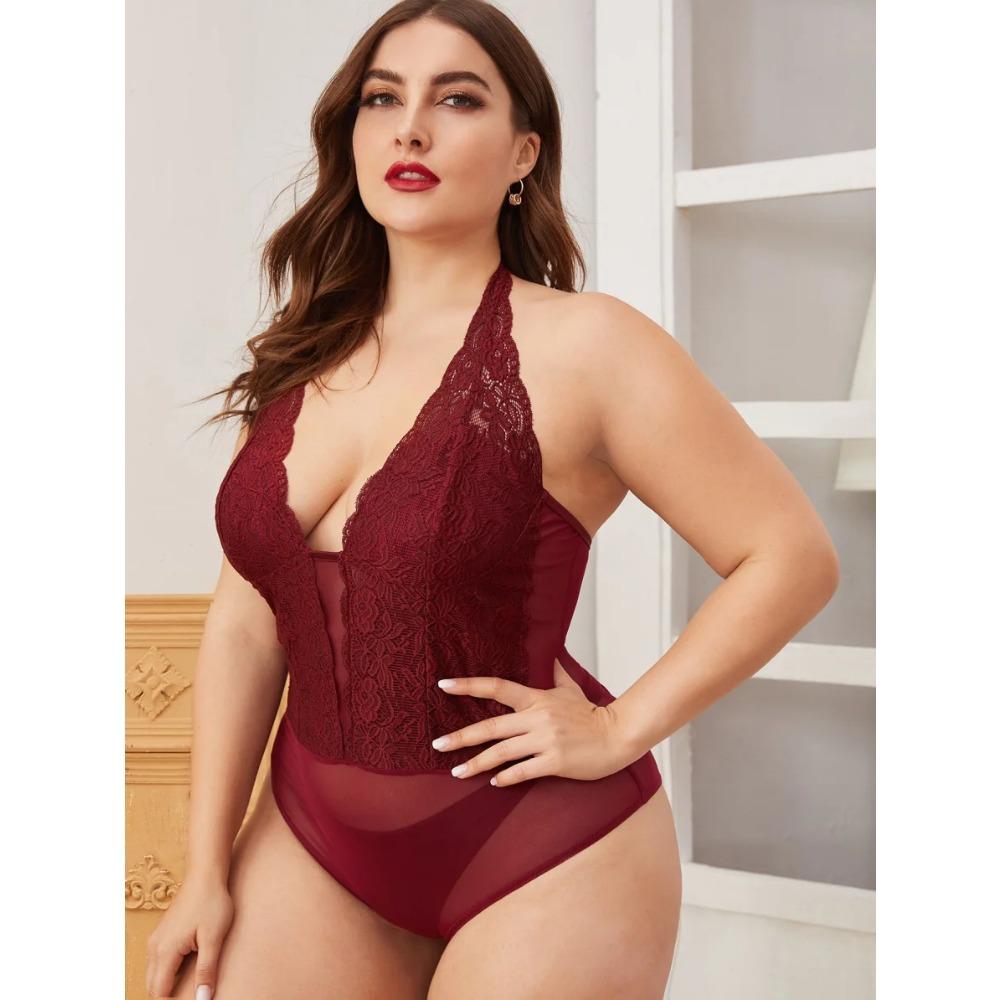 Большой размер Новое горячее сексуальное нижнее белье Женский кружевной прозрачный комплект бюстгальтера Эротические костюмы Платье с глубоким V вырезом Боди Нижнее белье