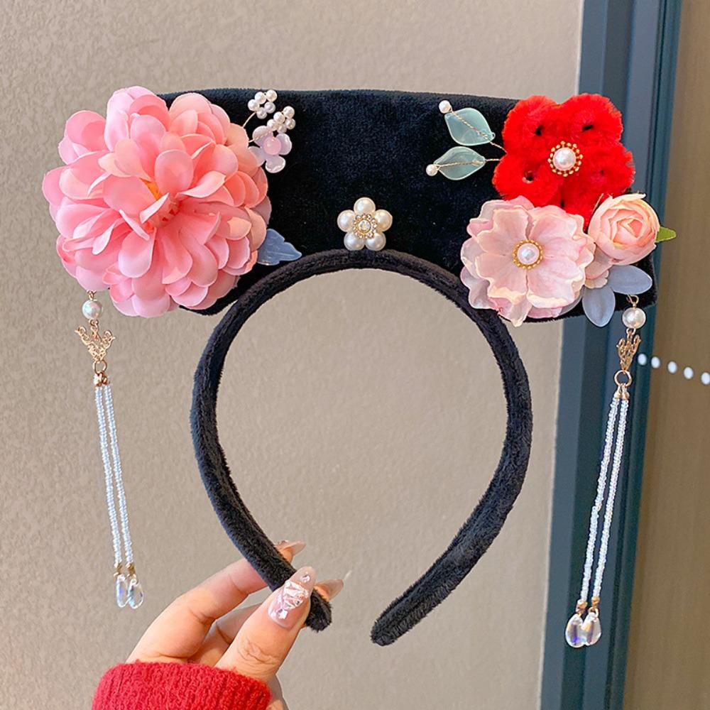 Цветок Китайский Стиль Головной Убор Бархатный Бант Головной Убор Ханфу Древний Стиль Повязка на Голову Гэгэ Женский