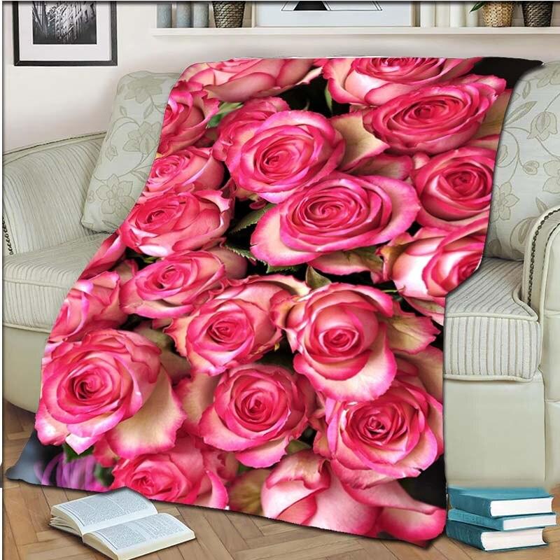 Одеяло с розой, флисовое теплое, уютное, мягкое одеяло для дивана-кровати, цветное антистатическое одеяло для машинной стирки, для кроватей
