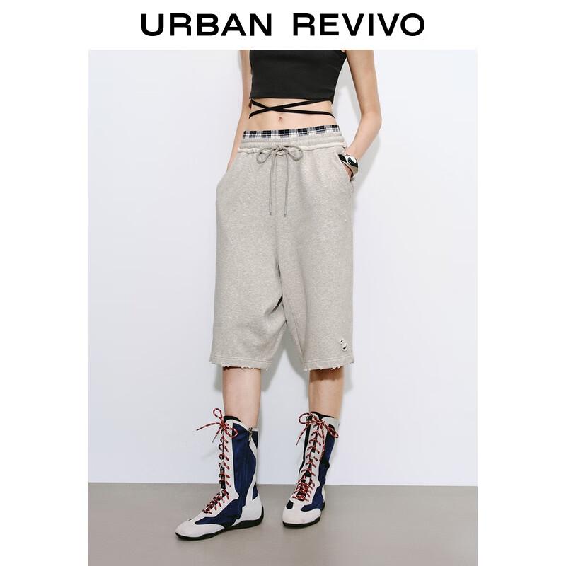 UR 2025 Летние женские укороченные брюки широкого кроя на кулиске в клетку пэчворк