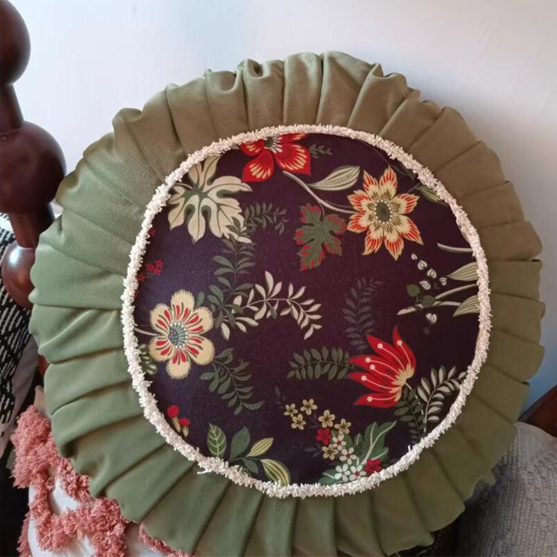 Скандинавский Стиль Декоративная Подушка на Пояс Ретро Роскошная Подушка для Дивана и Прикроватной Тумбочки Креативная Плиссированная Круглая Высококачественная Бархатная Подушка Пуфик