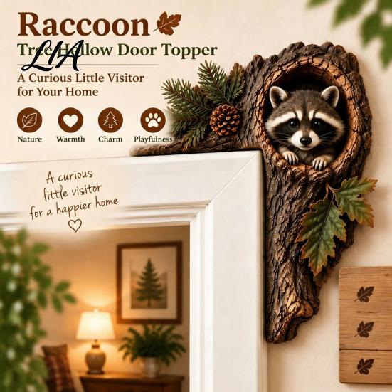 Christmas Door Frame Decoration 2Pcs Tree Hollow and Animal Wooden Topper, Rustic Forest Style Decorative Cute Chipmunk Statue Corner Decor,