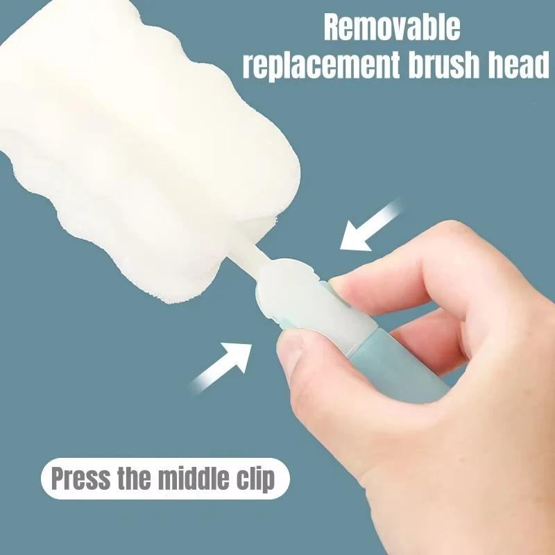 5 шт. губка с длинной ручкой для кружек, стеклянных бутылок, чашек, скребок для эффективной очистки, многоразовый кухонный инструмент для уборки