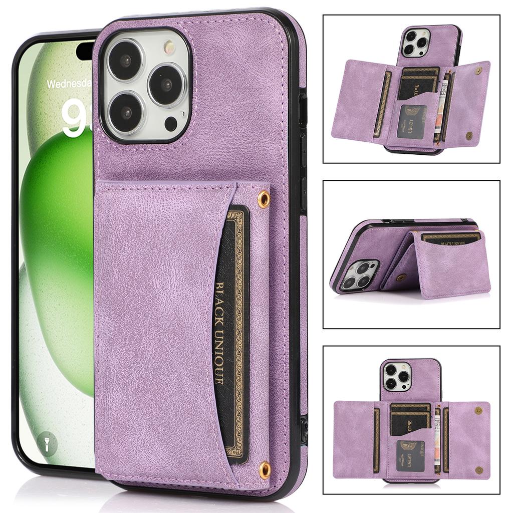 For iPhone 16 Pro Phone Case Tri-Fold Wallet Kickstand PU Leather+TPU Back Cover